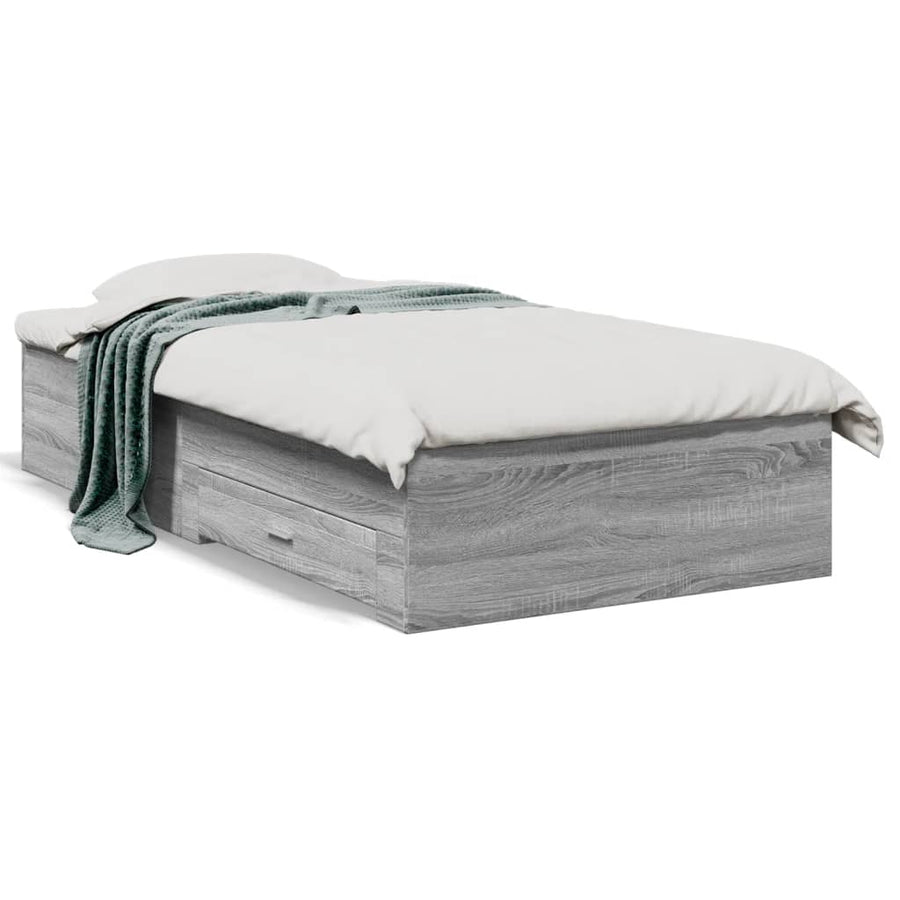 Bedframe met lades bewerkt hout grijs sonoma eiken 75x190 cm