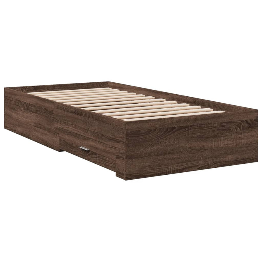 Bedframe met lades bewerkt hout bruin eikenkleurig 75x190 cm
