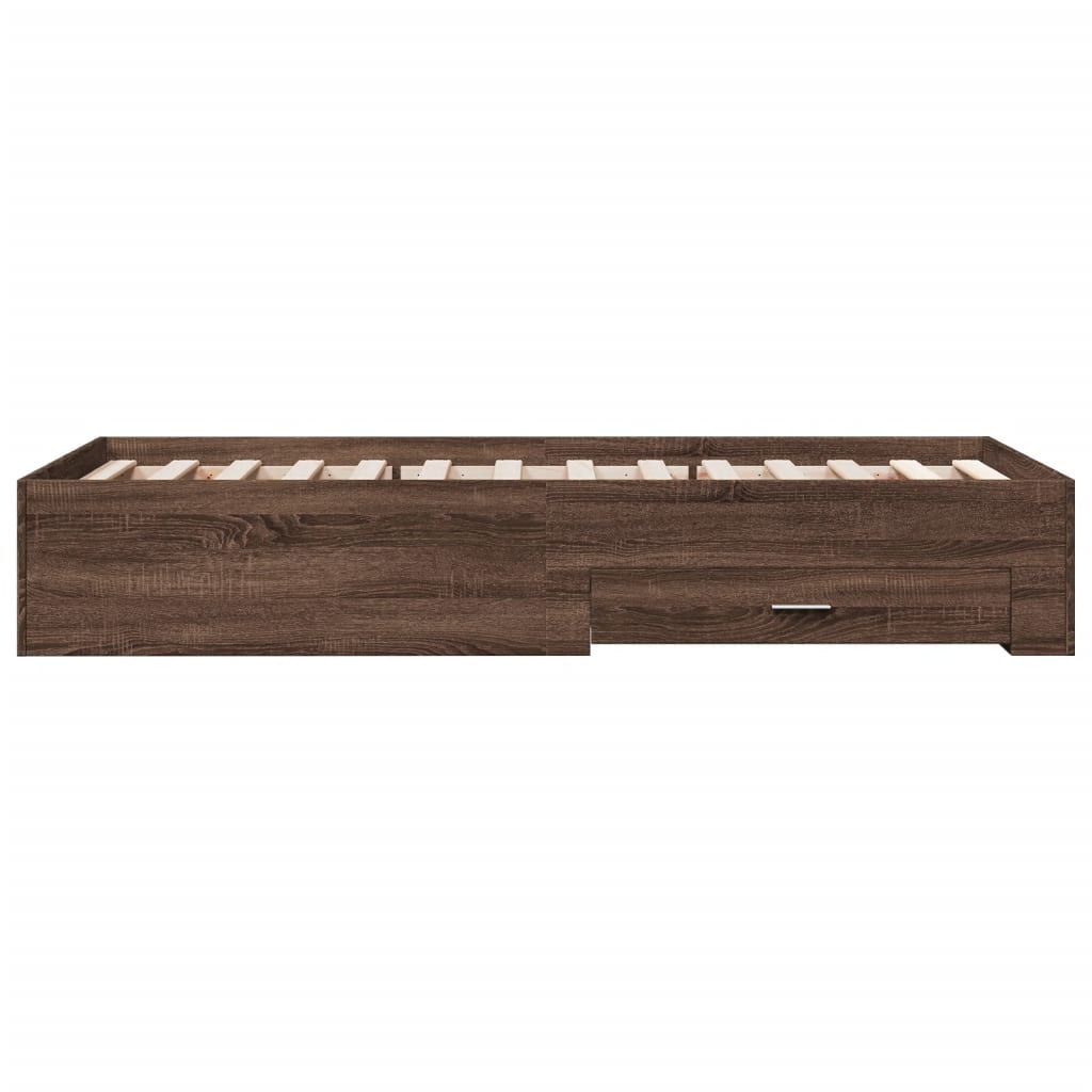 Bedframe met lades bewerkt hout bruin eikenkleurig 75x190 cm