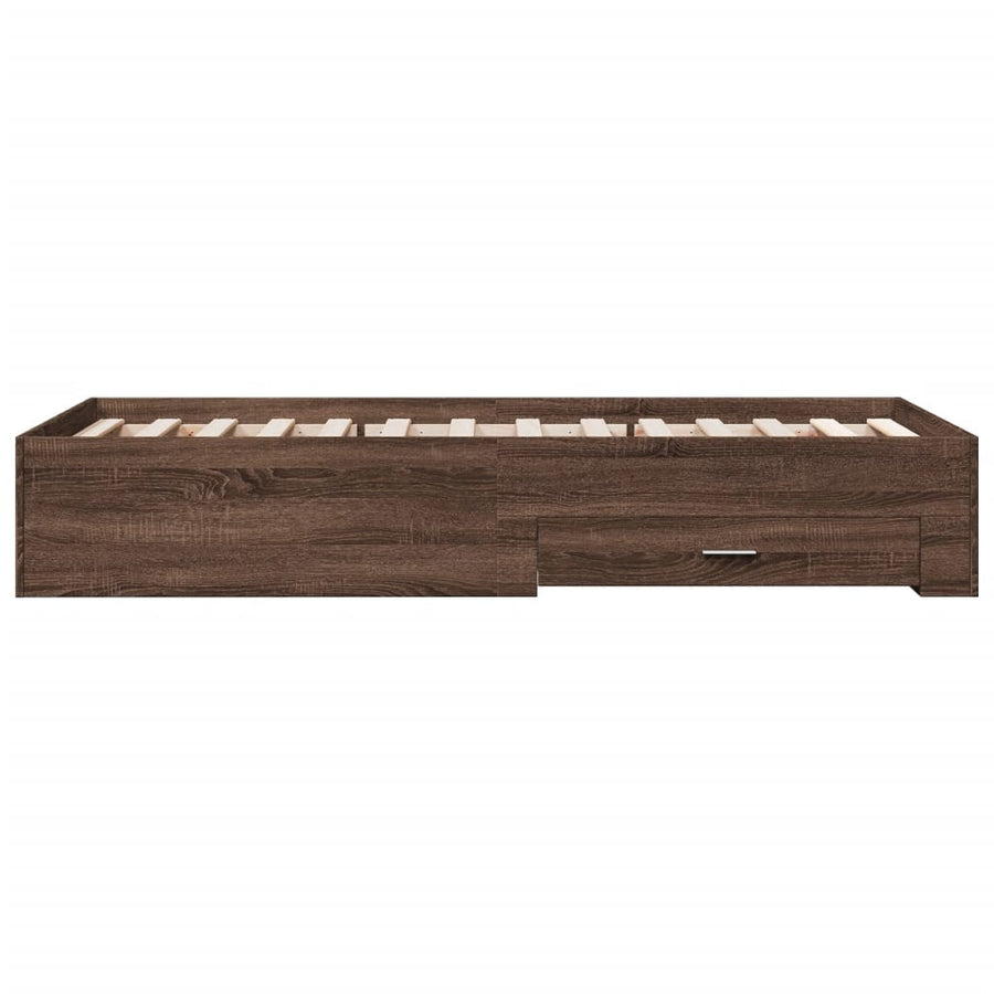 Bedframe met lades bewerkt hout bruin eikenkleurig 75x190 cm