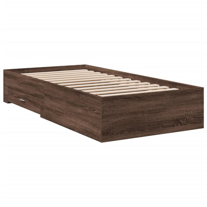 Bedframe met lades bewerkt hout bruin eikenkleurig 75x190 cm