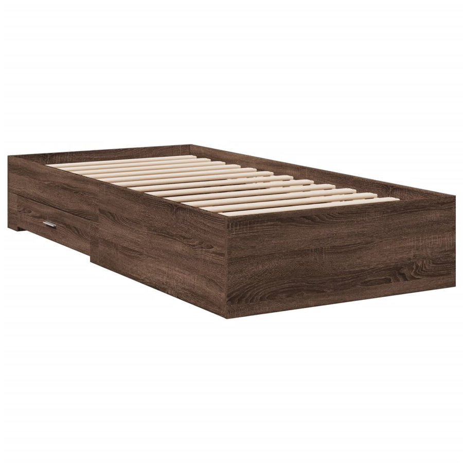 Bedframe met lades bewerkt hout bruin eikenkleurig 75x190 cm