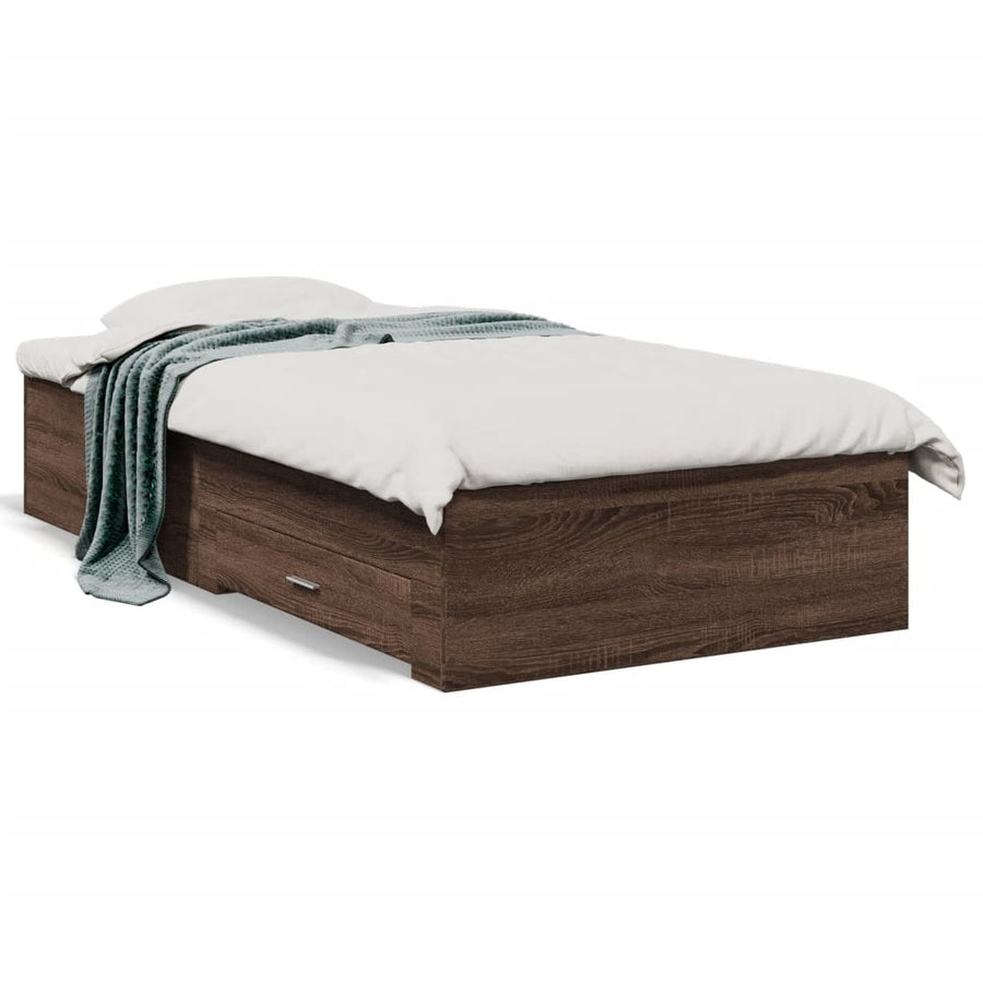 Bedframe met lades bewerkt hout bruin eikenkleurig 75x190 cm