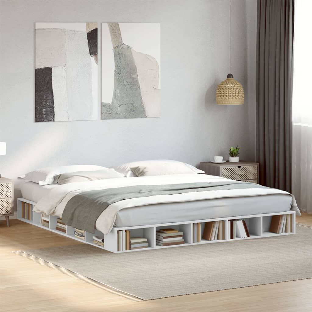 Bedframe massief hout wit 200x200 cm