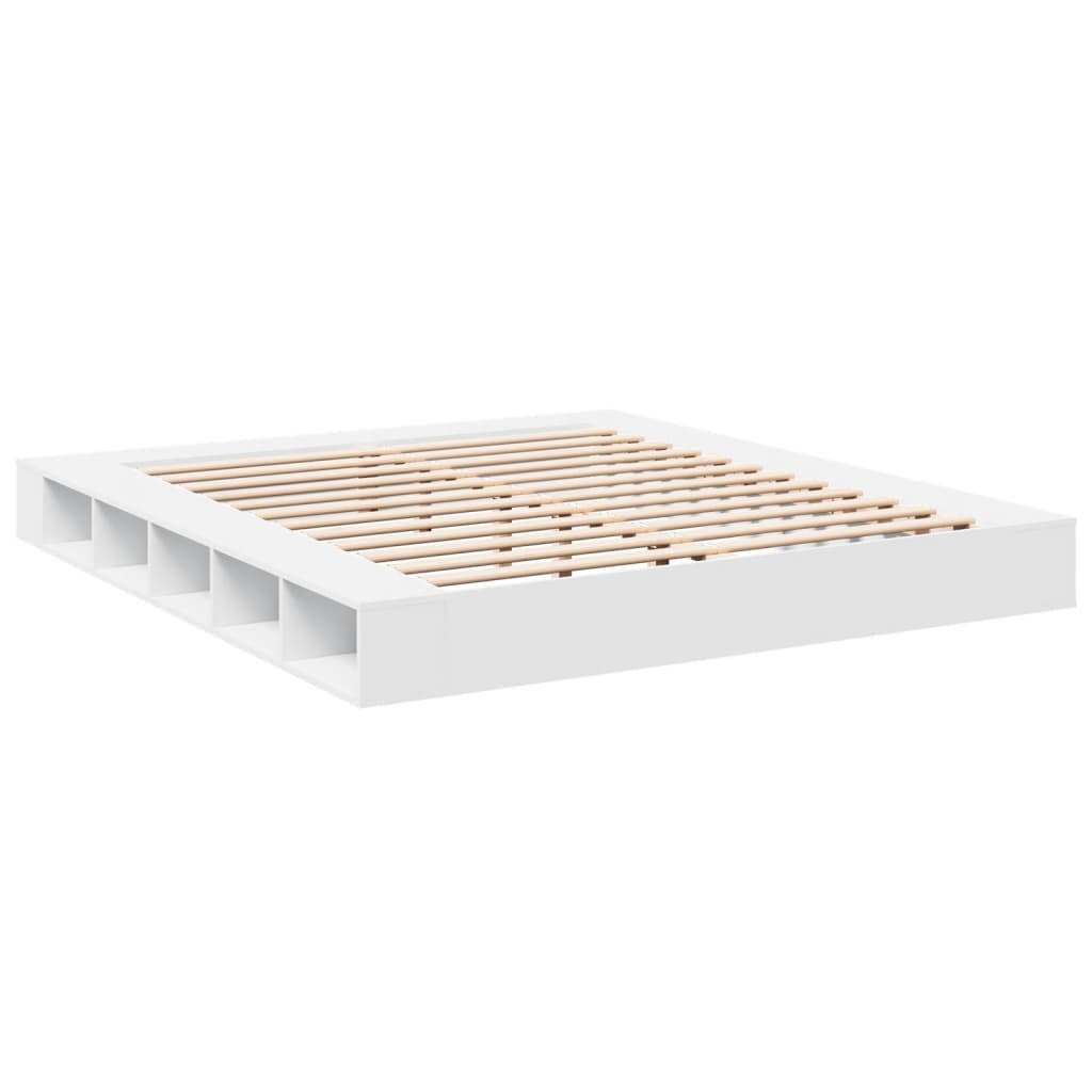 Bedframe massief hout wit 200x200 cm