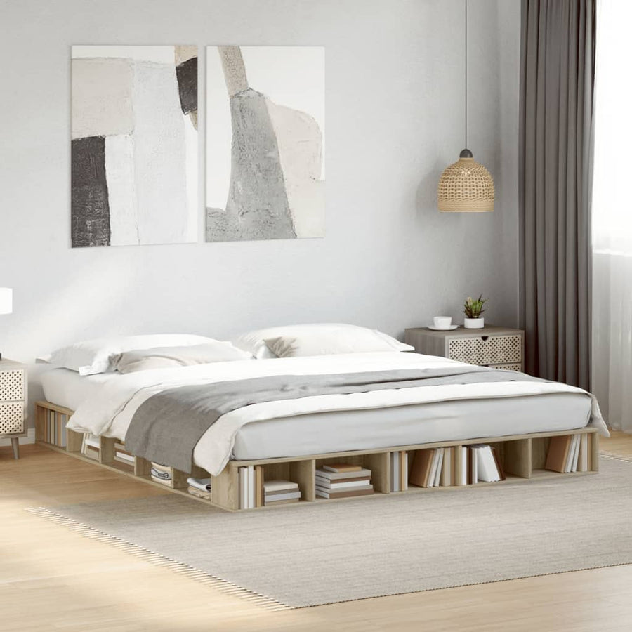 Bedframe bewerkt hout sonoma eikenkleurig 200x200 cm