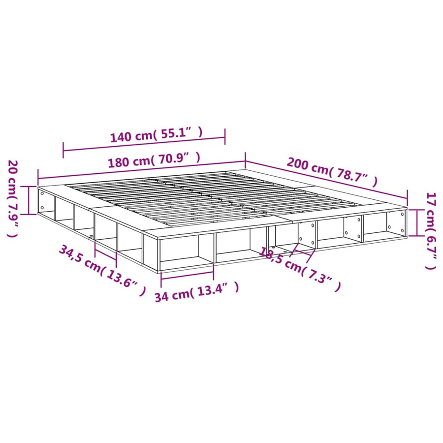 Bedframe bewerkt hout grijs sonoma eikenkleurig 180x200 cm