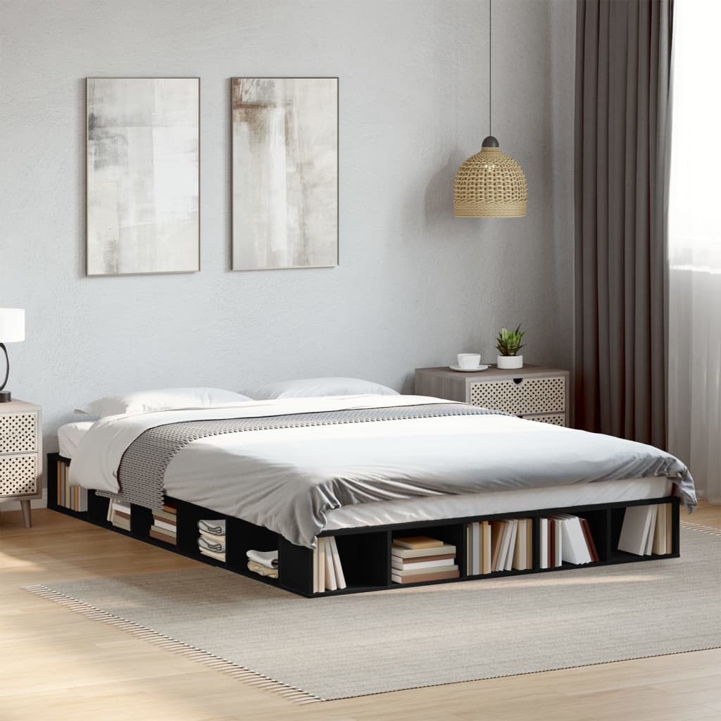 Bedframe bewerkt hout zwart 160x200 cm