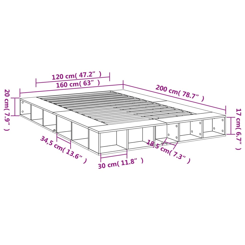 Bedframe bewerkt hout sonoma eikenkleurig 160x200 cm