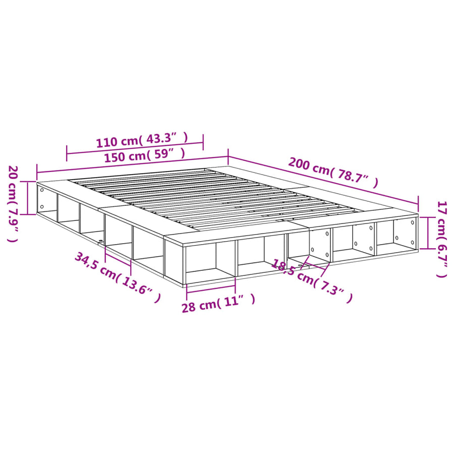 Bedframe bewerkt hout sonoma eikenkleurig 150x200 cm