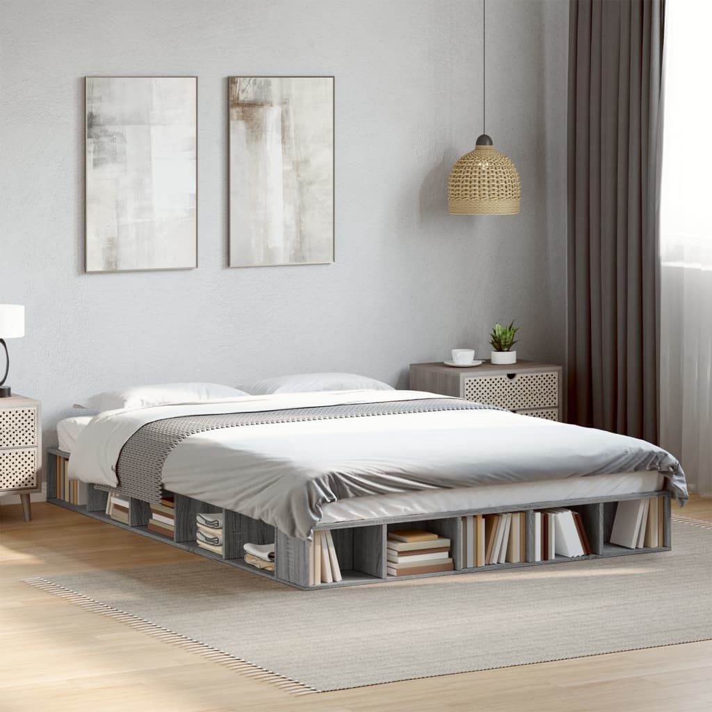 Bedframe bewerkt hout grijs sonoma eikenkleurig 150x200 cm