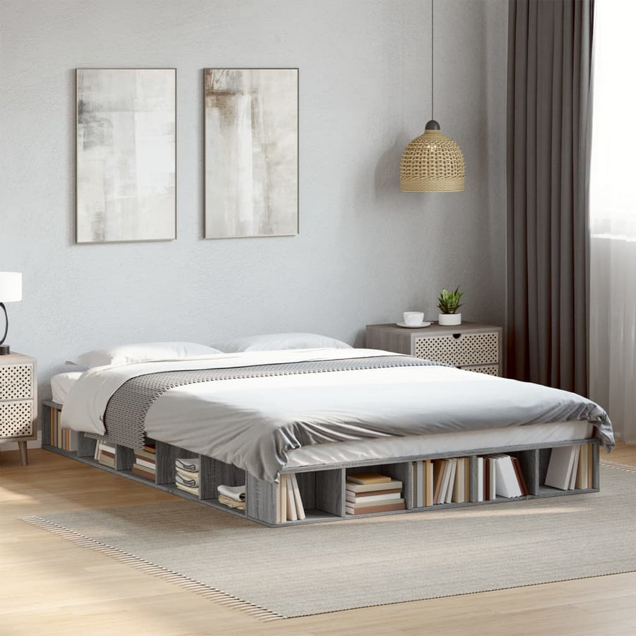 Bedframe bewerkt hout grijs sonoma eikenkleurig 150x200 cm