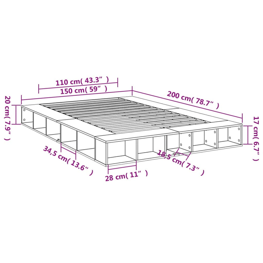 Bedframe bewerkt hout grijs sonoma eikenkleurig 150x200 cm
