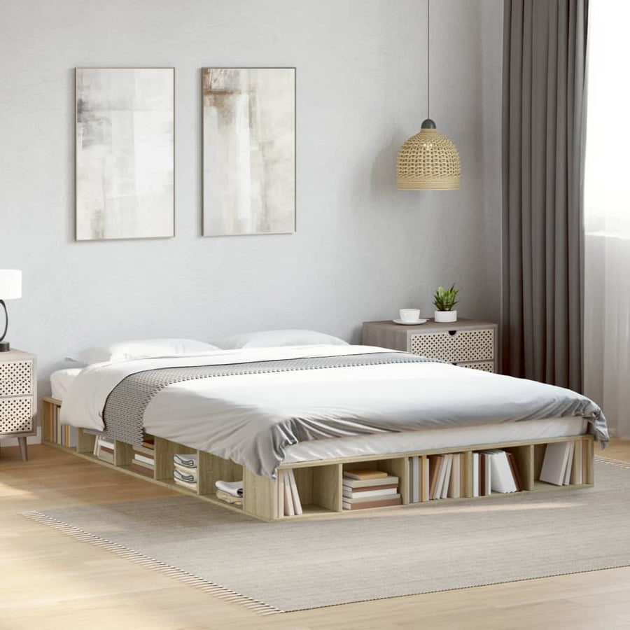 Bedframe bewerkt hout sonoma eikenkleurig 140x200 cm