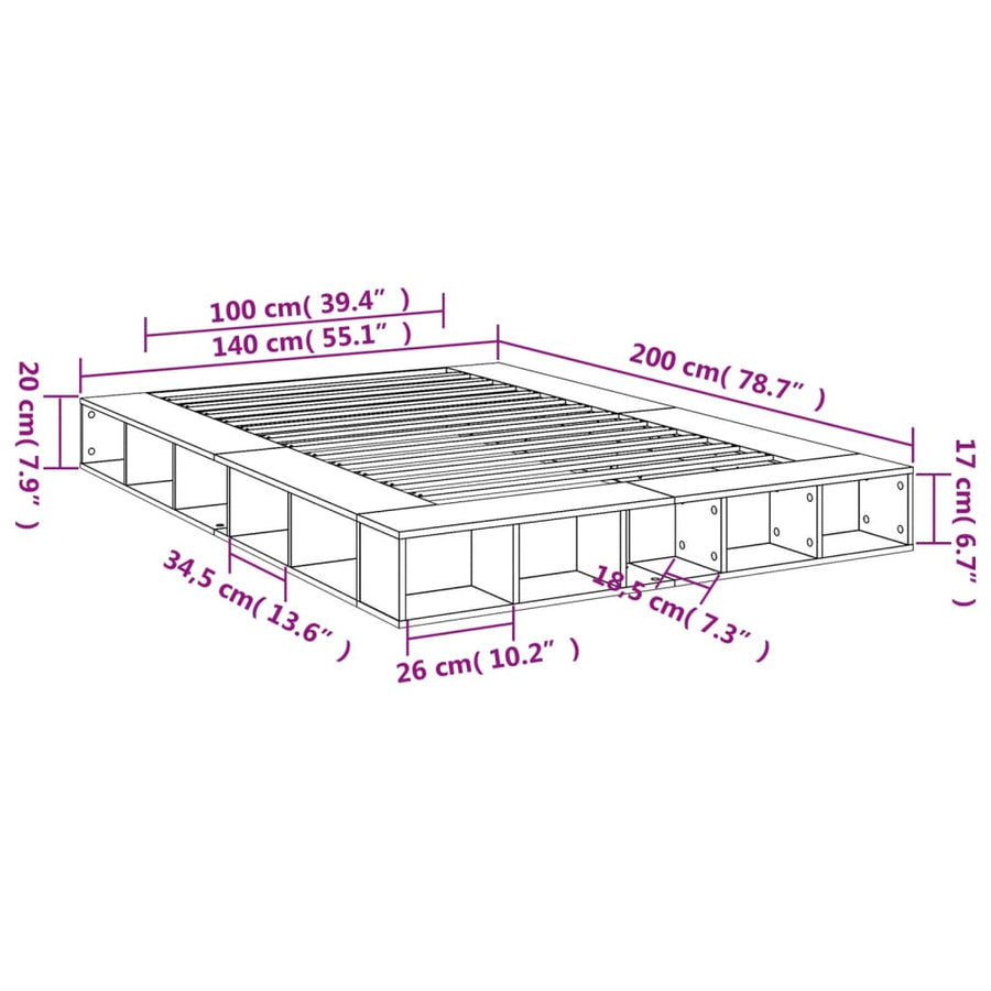 Bedframe bewerkt hout grijs sonoma eikenkleurig 140x200 cm