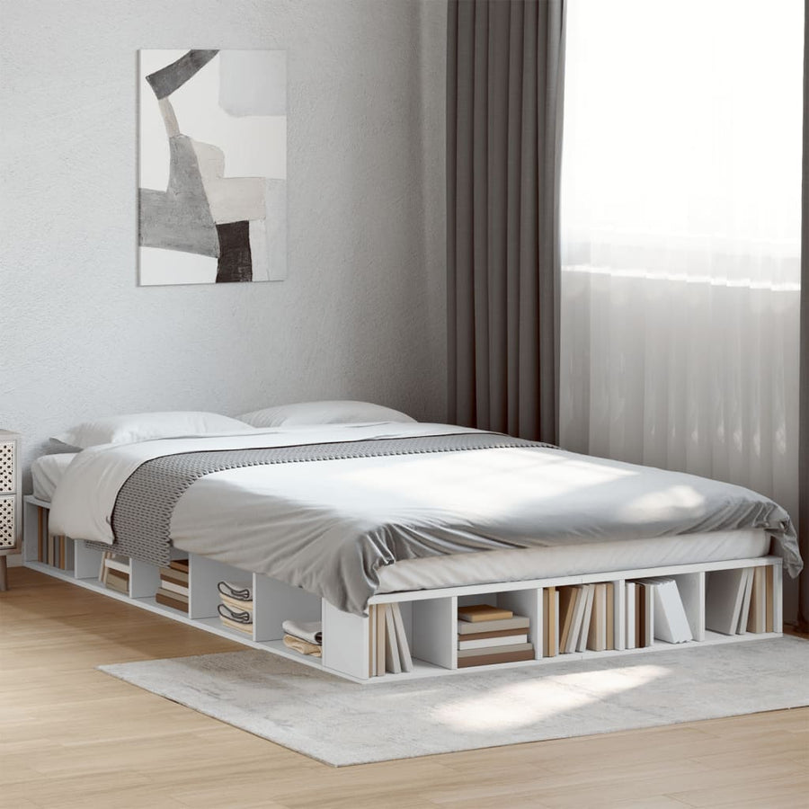 Bedframe LED massief hout wit 120x200 cm