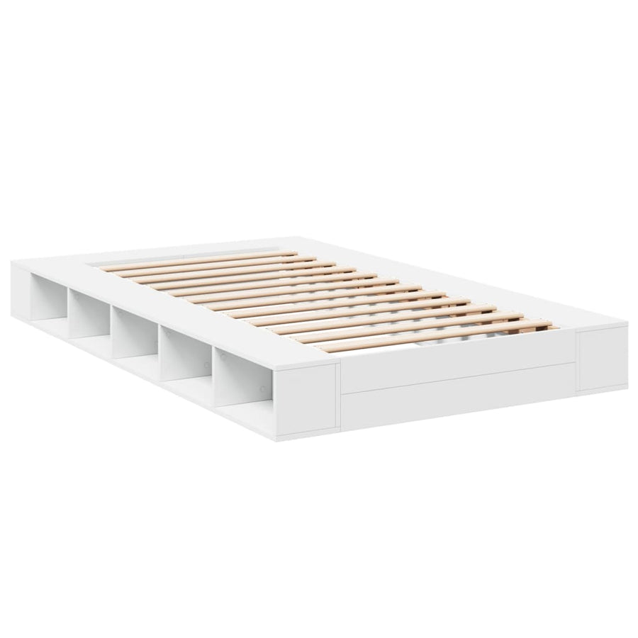 Bedframe LED massief hout wit 120x200 cm