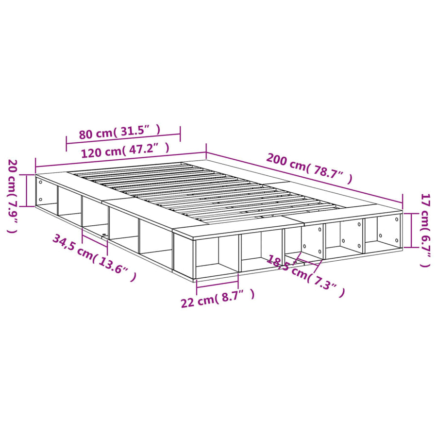 Bedframe LED massief hout wit 120x200 cm