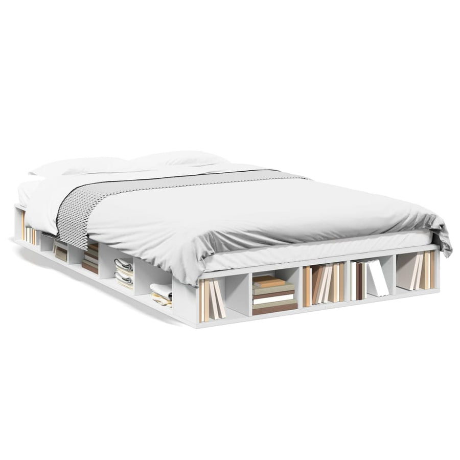 Bedframe LED massief hout wit 120x200 cm