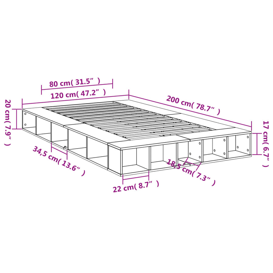 Bedframe bewerkt hout sonoma eikenkleurig 120x200 cm