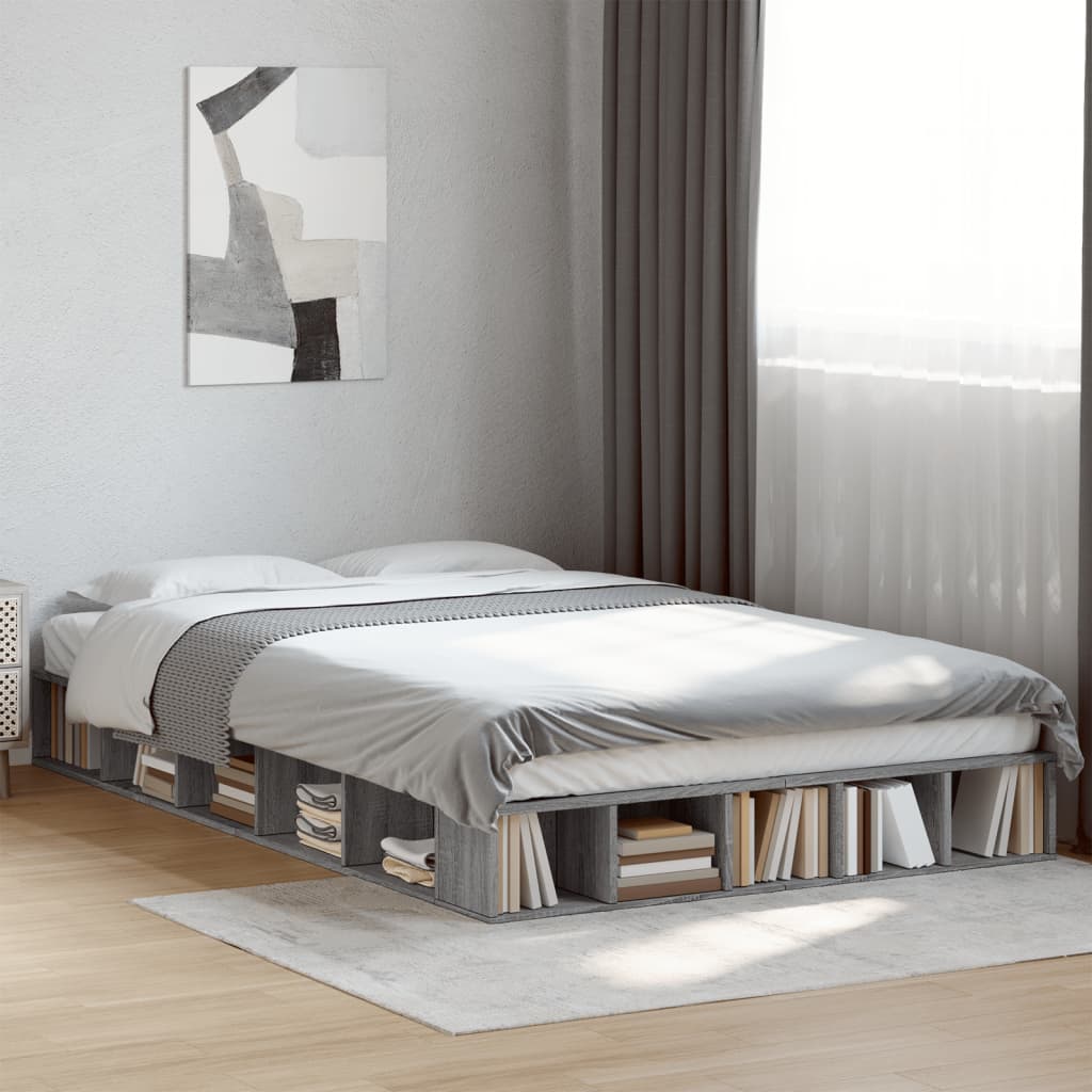 Bedframe bewerkt hout grijs sonoma eikenkleurig 140x190 cm