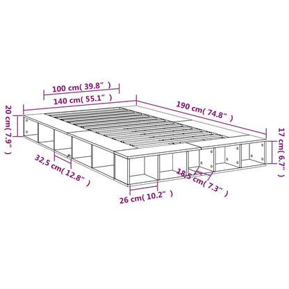 Bedframe bewerkt hout grijs sonoma eikenkleurig 140x190 cm