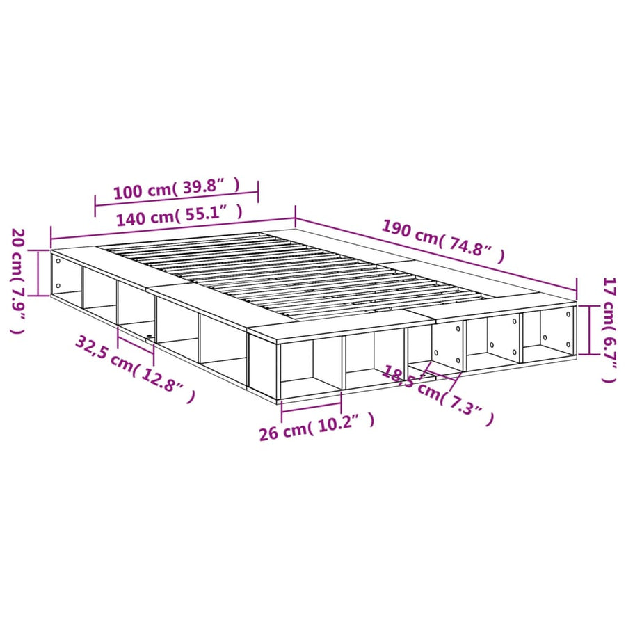 Bedframe bewerkt hout grijs sonoma eikenkleurig 140x190 cm