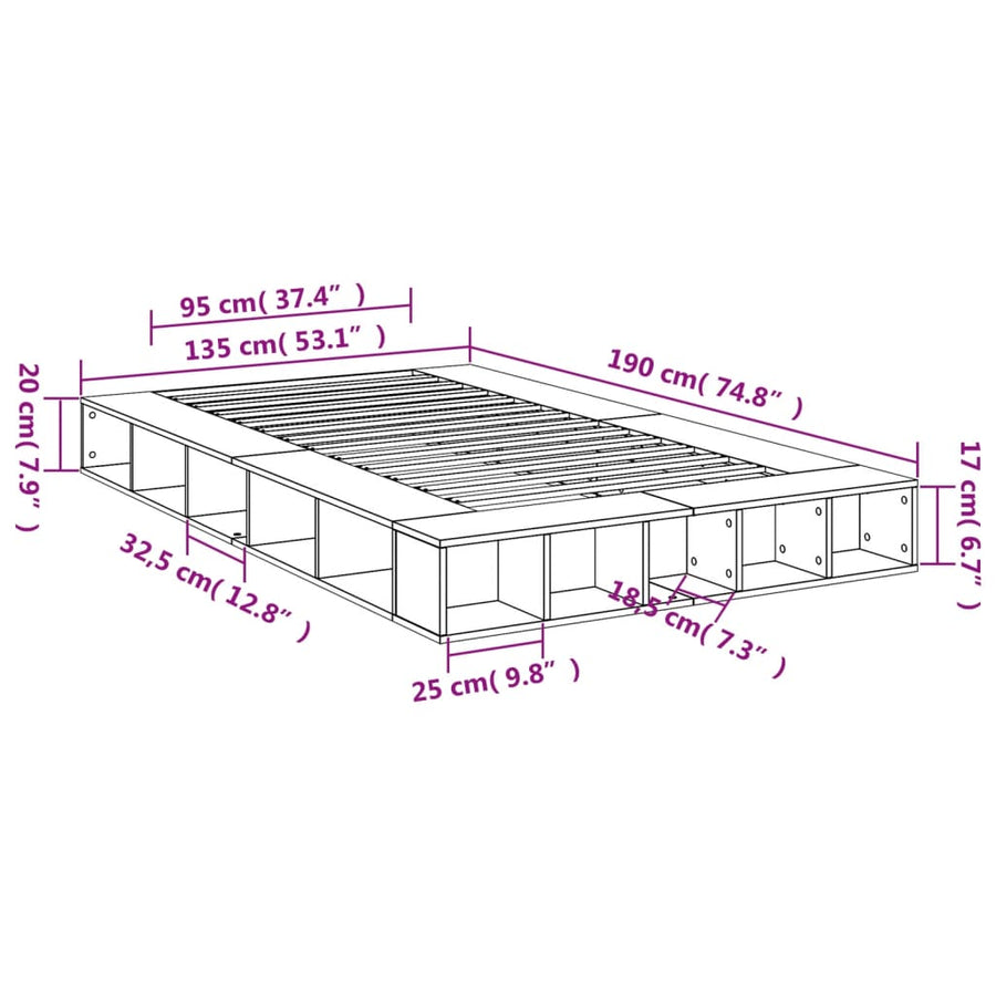 Bedframe bewerkt hout wit 135x190 cm
