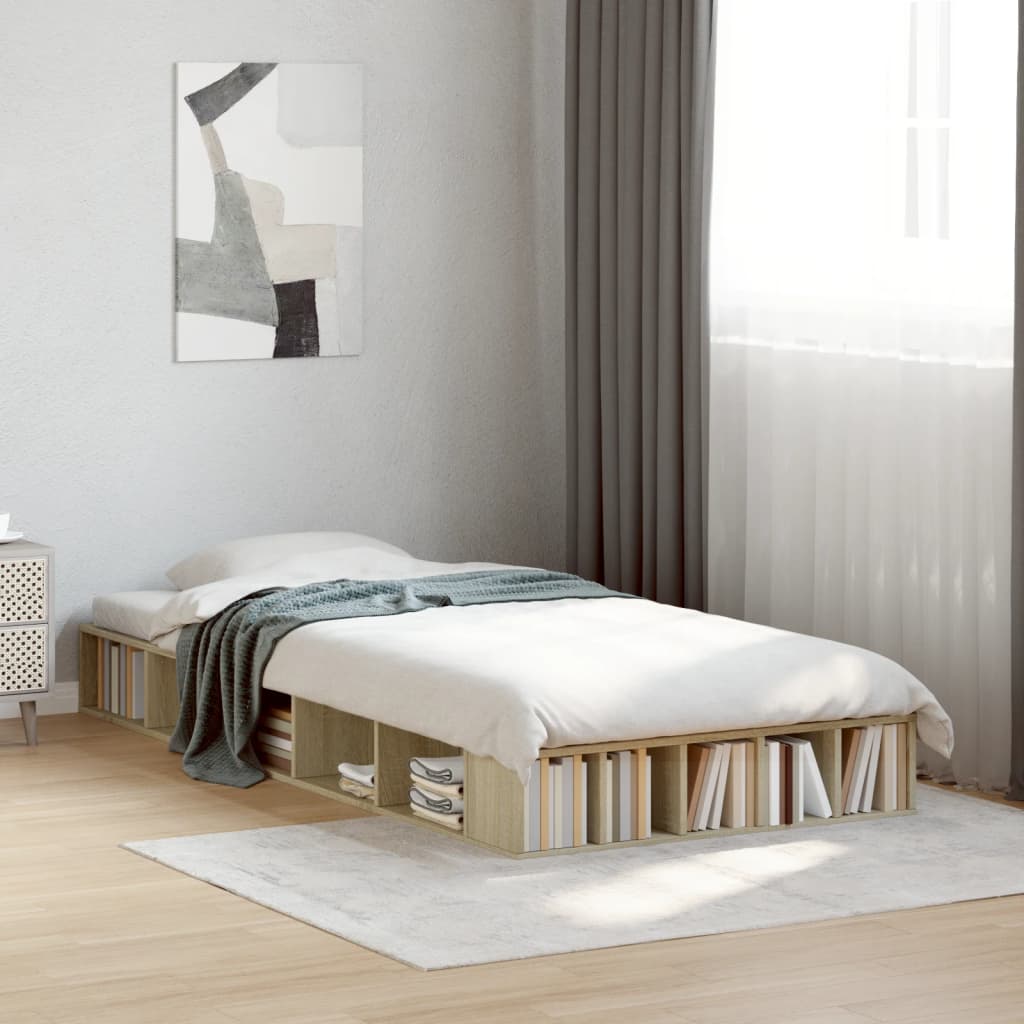Bedframe bewerkt hout sonoma eikenkleurig 100x200 cm