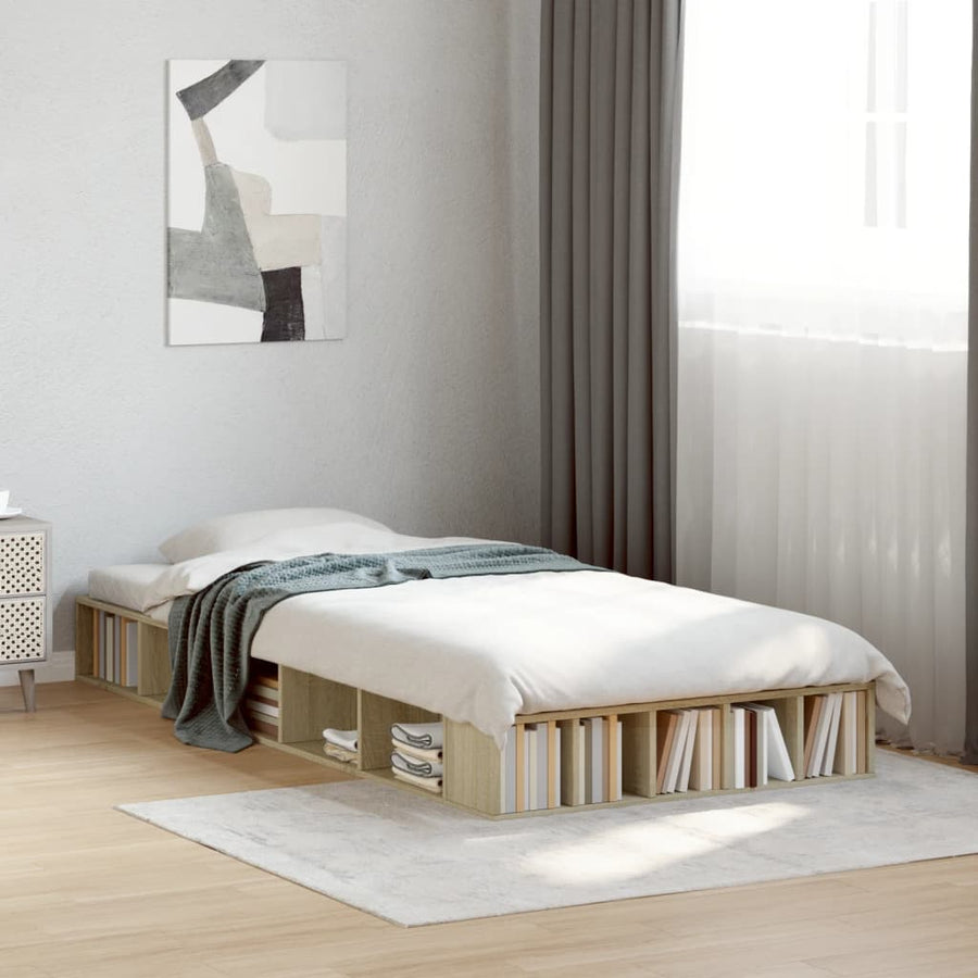 Bedframe bewerkt hout sonoma eikenkleurig 100x200 cm