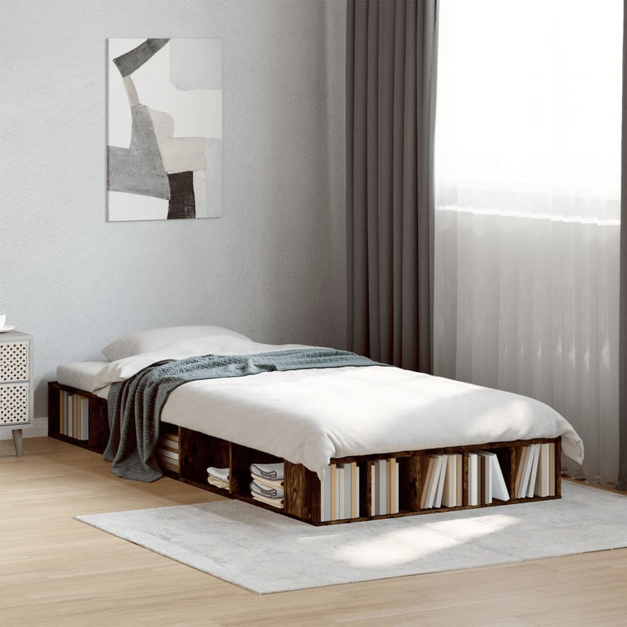 Bedframe bewerkt hout gerookt eikenkleurig 100x200 cm