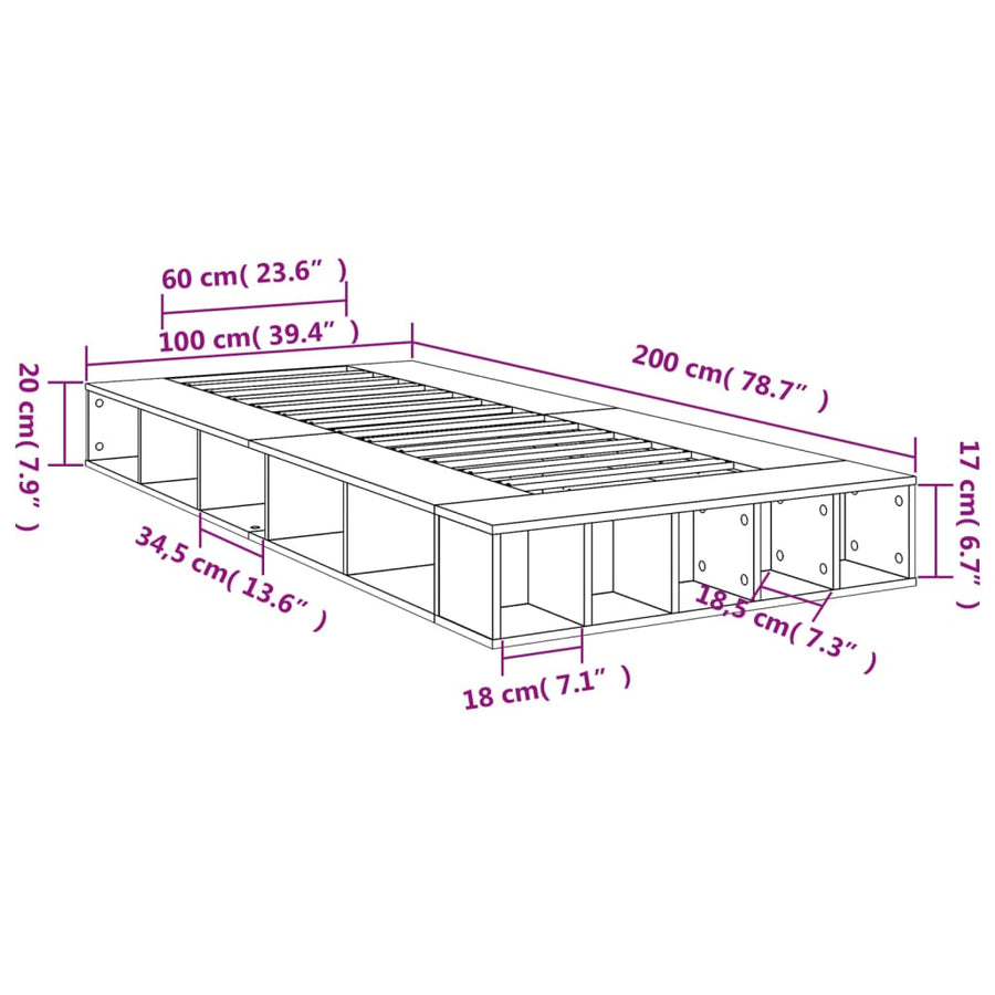 Bedframe bewerkt hout bruin eikenkleur 100x200 cm