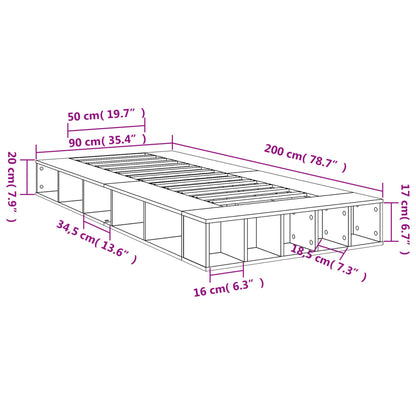 Bedframe bewerkt hout betongrijs 90x200 cm
