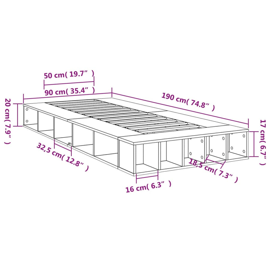 Bedframe bewerkt hout zwart 90x190 cm