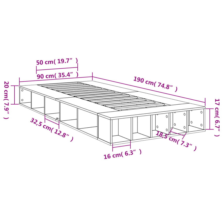Bedframe bewerkt hout bruin eikenkleur 90x190 cm