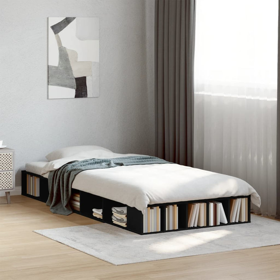 Bedframe bewerkt hout zwart 75x190 cm