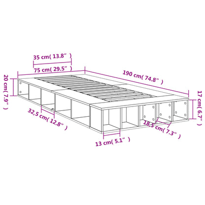 Bedframe bewerkt hout betongrijs 75x190 cm