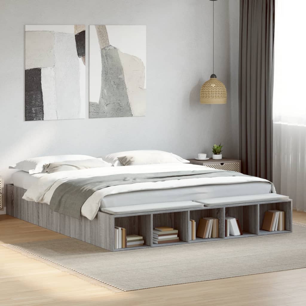 Bedframe bewerkt hout grijs sonoma eikenkleurig 200x200 cm