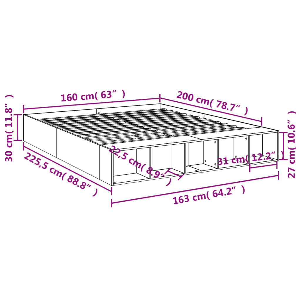 Bedframe bewerkt hout betongrijs 160x200 cm