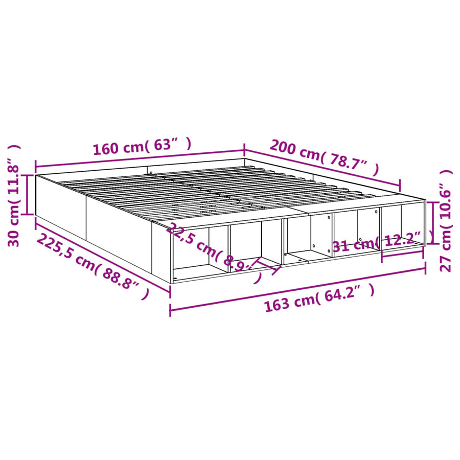 Bedframe bewerkt hout betongrijs 160x200 cm