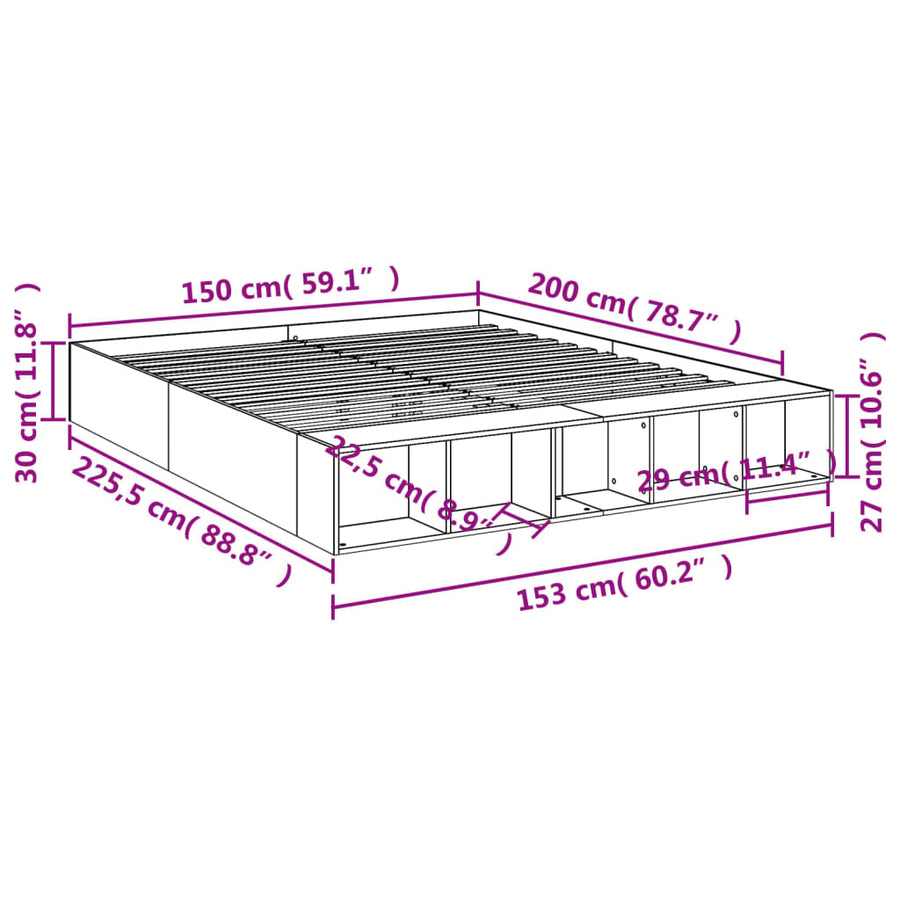 Bedframe bewerkt hout zwart 150x200 cm
