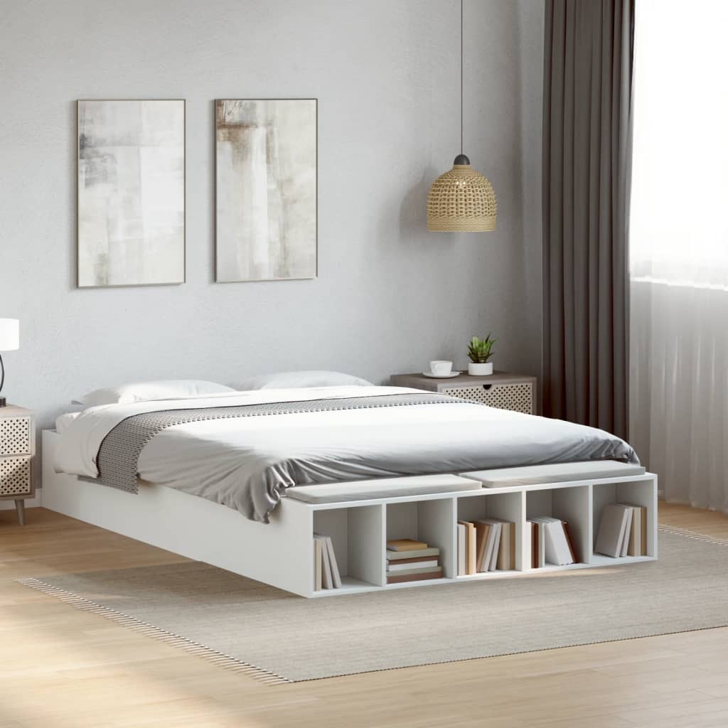 Bedframe bewerkt hout wit 135x190 cm