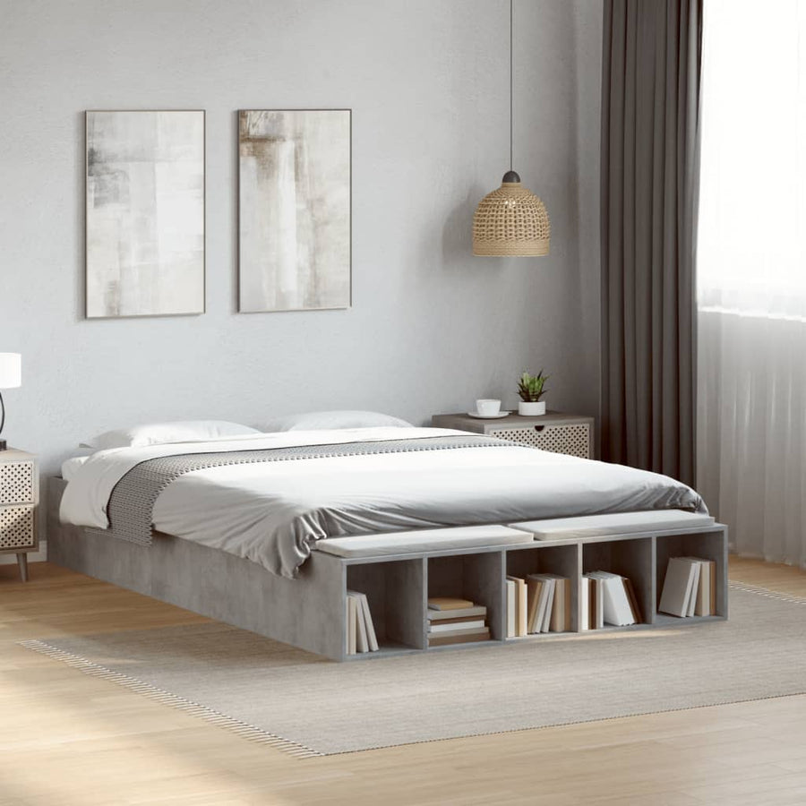 Bedframe bewerkt hout betongrijs 135x190 cm