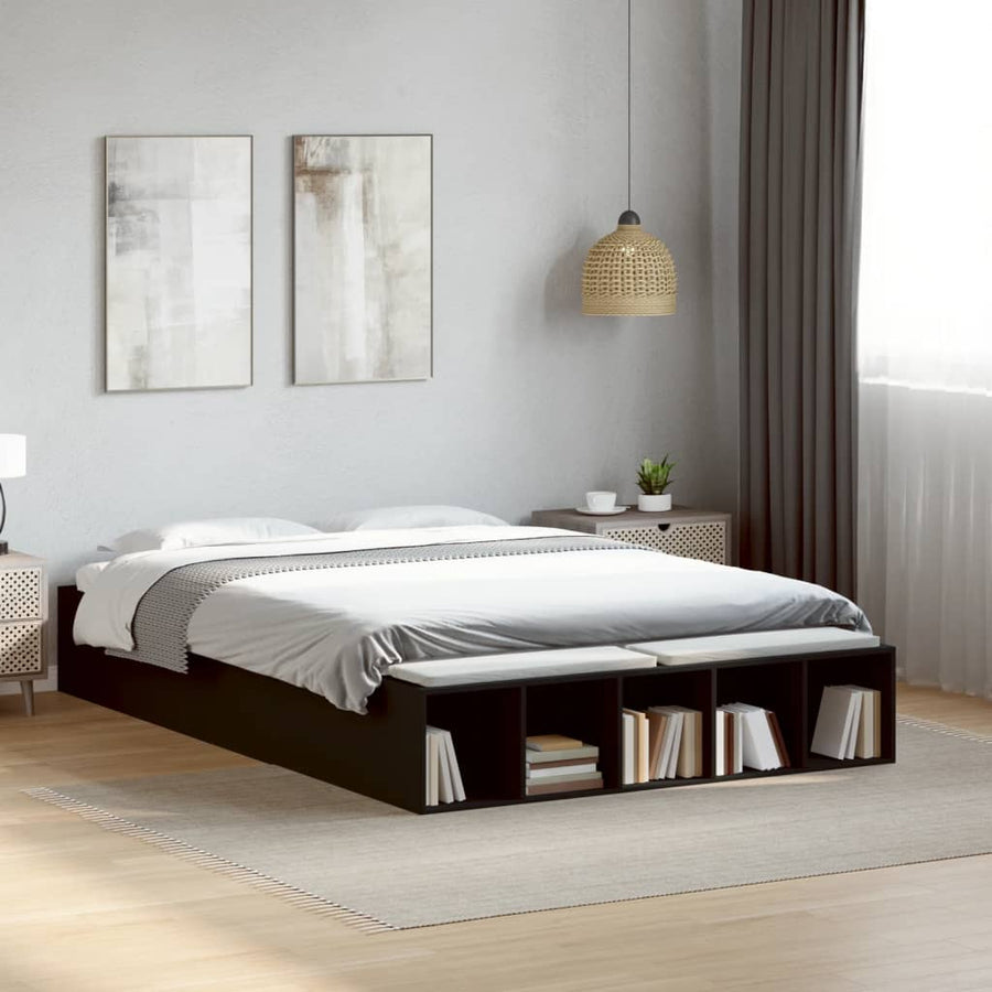 Bedframe bewerkt hout zwart 120x190 cm