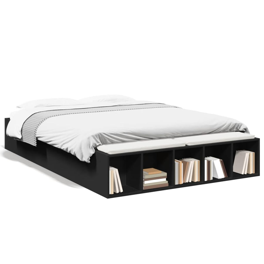 Bedframe bewerkt hout zwart 120x190 cm