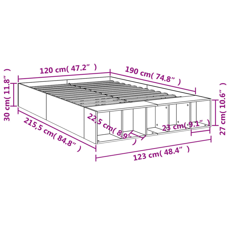 Bedframe bewerkt hout sonoma eikenkleurig 120x190 cm