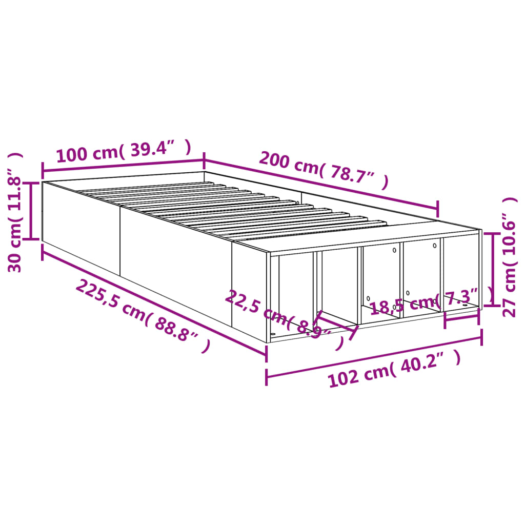 Bedframe bewerkt hout sonoma eikenkleurig 100x200 cm