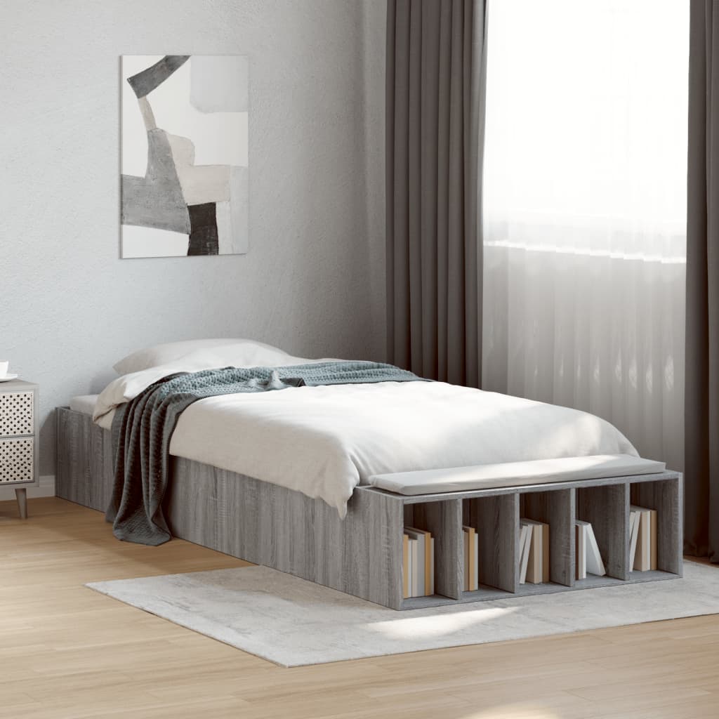 Bedframe bewerkt hout grijs sonoma eikenkleurig 100x200 cm