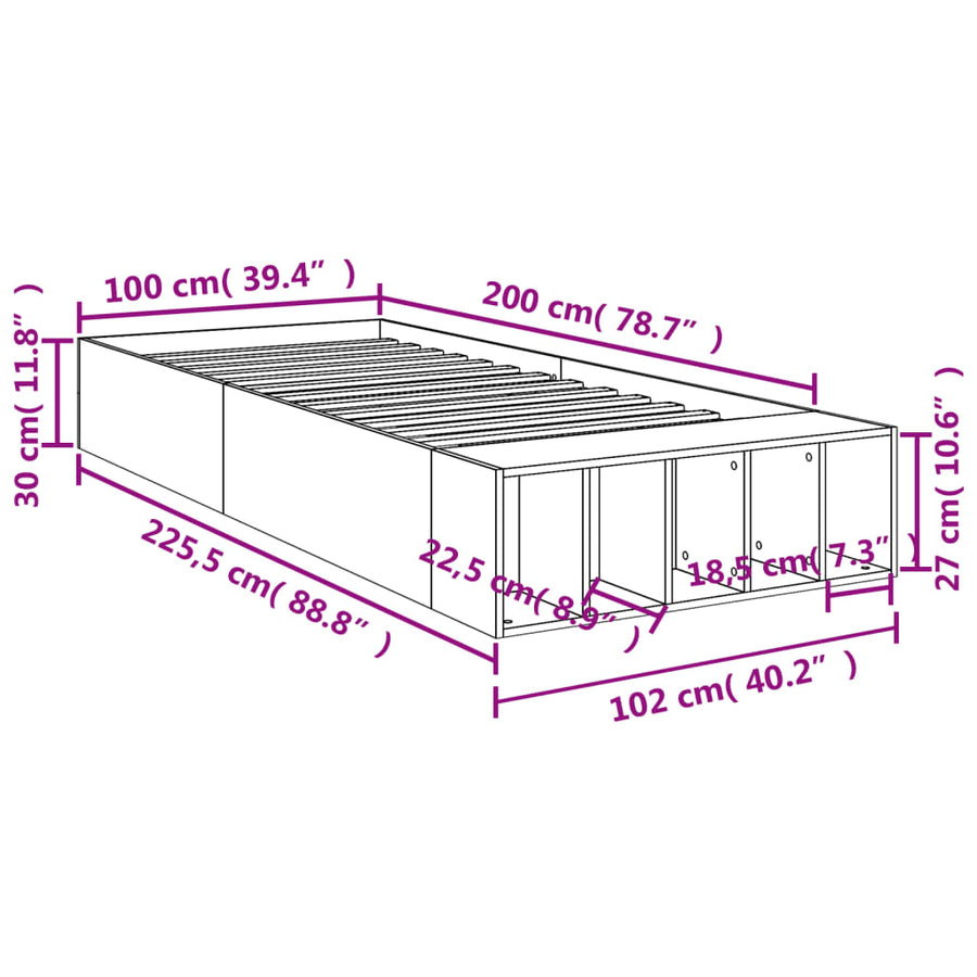 Bedframe bewerkt hout bruin eikenkleur 100x200 cm