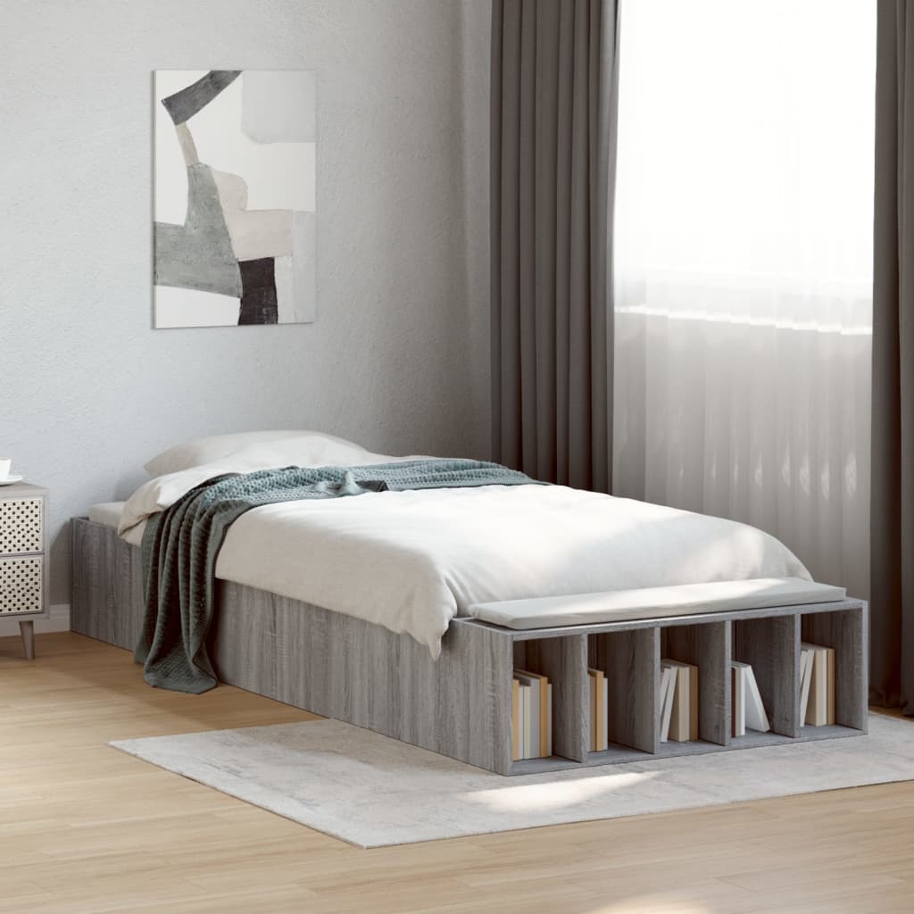 Bedframe bewerkt hout grijs sonoma eikenkleurig 90x200 cm
